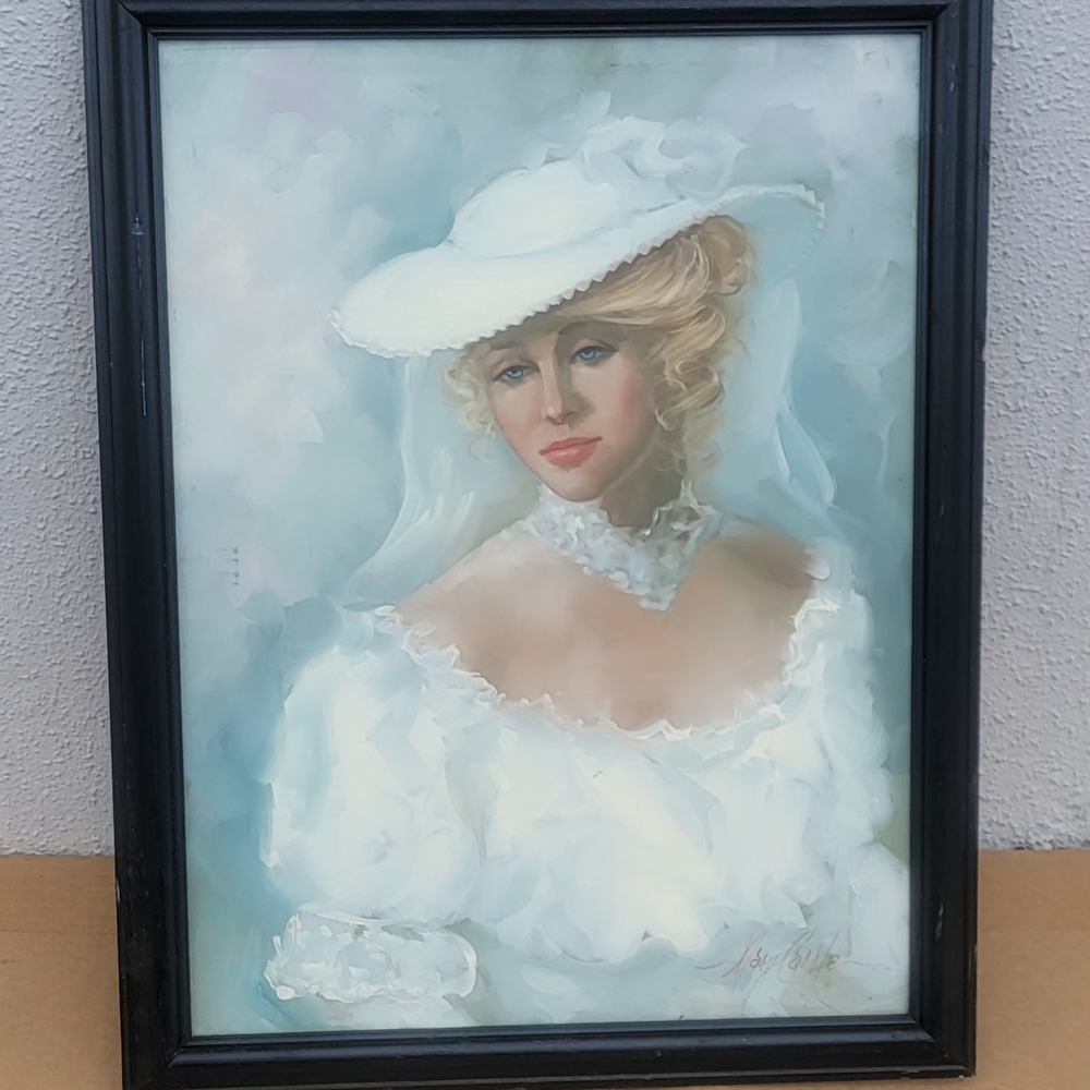 Vintage Victorian Lady Oil On Canvas Painting Elegant Portrait in  21x27" Frame